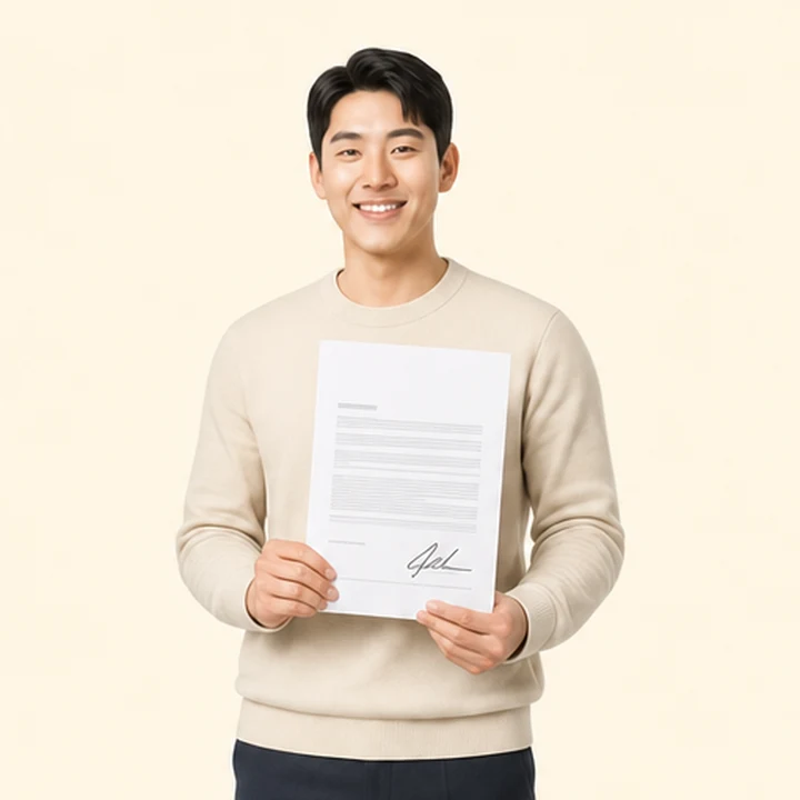 신용불량 레이 장기렌트카 서면 견적서를 들고 있는 고객